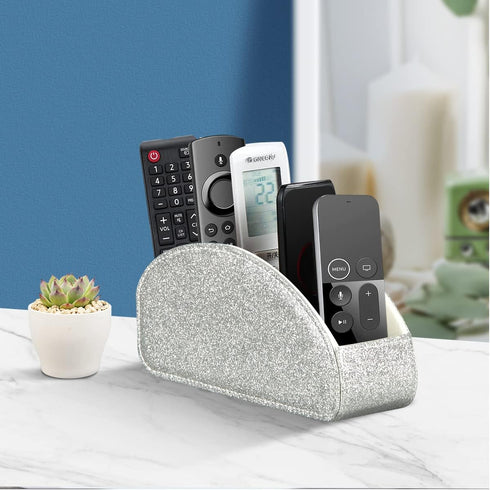 Remote Control Holder - Leather Desk Organizer for Living Room, Bedside Storage for Remotes and Supplies