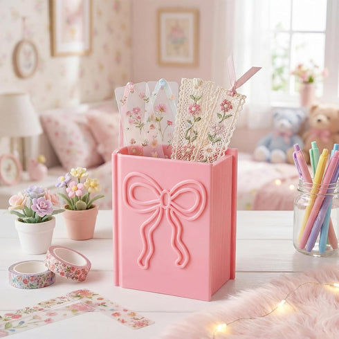 ForraFun 3D Printed Book Shaped Bookmark Holder Book Lover Gift Pink Bow Bookmark Holder Office Desk Supplies Funny