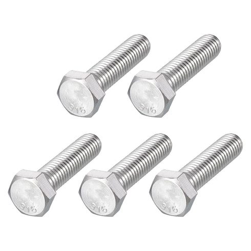 Hex Bolts 5Pcs (1/2-13x2") - 316 Stainless Steel UNC Fully Threaded Hex Head Screw Bolt for Furniture Repair, Silver