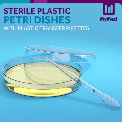 Pack of 20 Sterile Petri Dishes with Lids (90 x 15 mm), 2ml Plastic Pipettes for Lab Analysis, School Projects, Blood Samples, Bacteria, Plant & Seed Cultivation Petri Dish (20)
