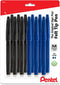 Pentel Sign Felt Tip Pens - Fiber-tipped, Box of 12 Felt Pens, 6 Blue and 6 Black Ink