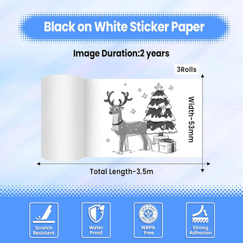 Memoqueen White Self-Adhesive Thermal Labels for Phomemo M02/M02S/M04S/M04AS Pocket Bluetooth Printer, 50mm x 3.5m, 3