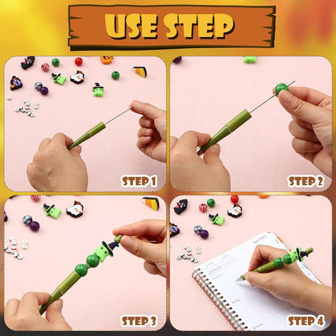 Ctosree 36 Sets Beadable Pens Bulk Terror Ballpoint Pens for Kids Terror Theme Party Supplies