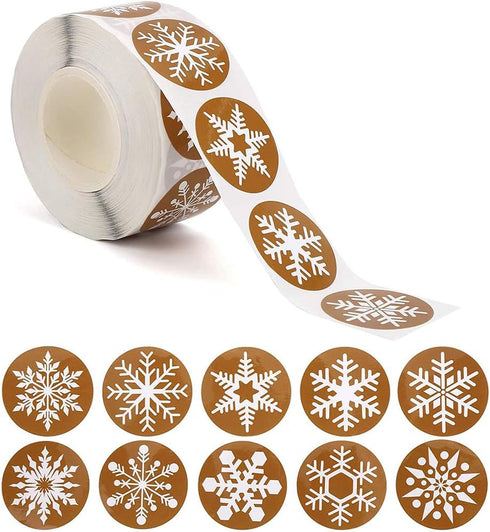 CCINEE Snowflake Stickers, Self Adhesive Round Stickers for Christmas Label and Wrapping Supply, 500PCS