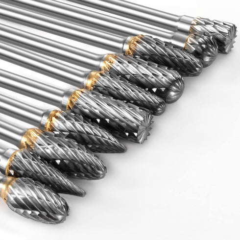 Carbide Burr Set, 10Pcs Compatible with Dremel Rotary Tool, Die Grinder Bits with 1/8" Shank for Metal Grinding,