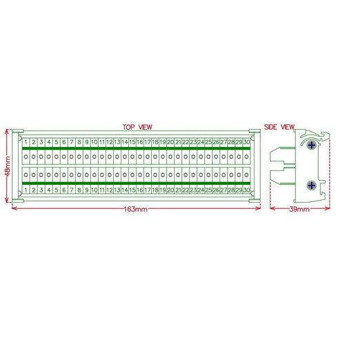 Electronics-Salon DIN Rail Mount 30 Position Screw Terminal Block Distribution Module, 24A / 400V