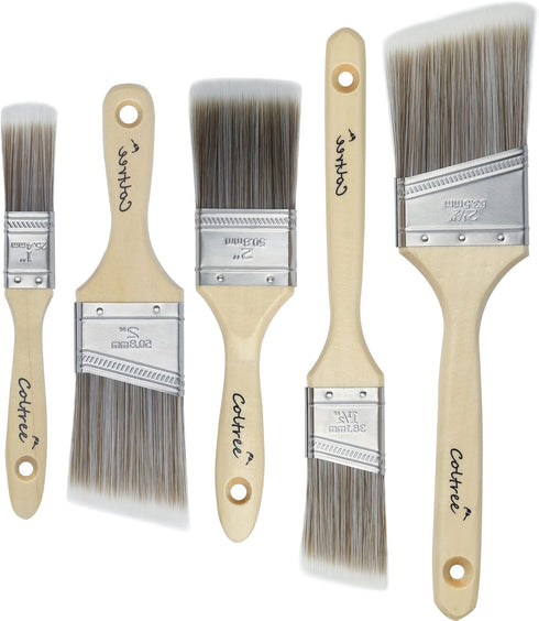 Paint Brushes Set, 5 Pcs for Wall and Trim, Flat and Angle Paintbrushes, Suitable for Oil-based and Water-based Paints