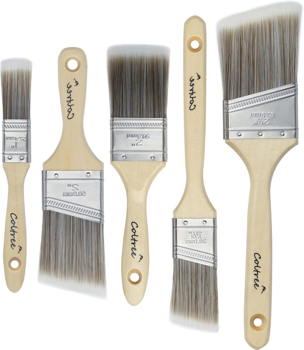 Paint Brushes Set, 5 Pcs for Wall and Trim, Flat and Angle Paintbrushes, Suitable for Oil-based and Water-based Paints