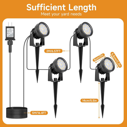 Yeturaaw 4 Pack 3000K IP65 Landscape Lighting Low Voltage, Outdoor Spotlights with Transformer, Warm White Waterproof