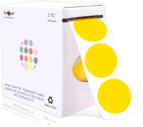 PARLAIM 1 Inch Round Permanent Adhesive Color-Code Dot Stickers, 1000 per Roll in Yellow