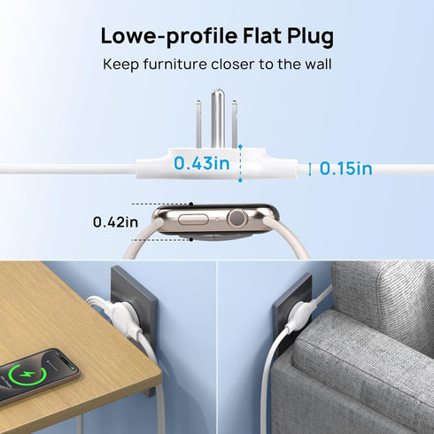TROND 10ft 3 3 16 Split Extension Cord Power Strip, Twin on Each Side, Low-Profile Flat Plug, Dual Outlet Extender
