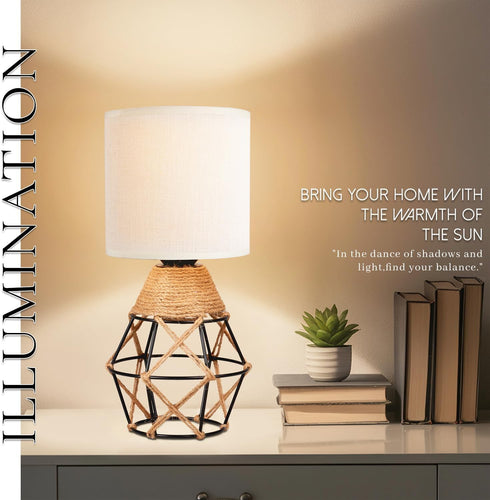 Set 2 Hamilyeah Table Lamps of with On/Off Switch, Farmhouse Woven Bedside Lamps for Night Stands with Beige Linen