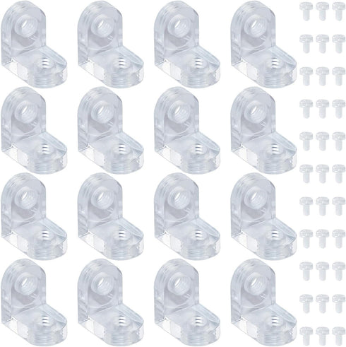 LUORNG 16Sets Clear Acrylic L Brackets 90 Degree Right Angle Corner Braces 12x12x8mm