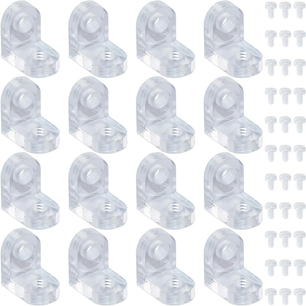 LUORNG 16Sets Clear Acrylic L Brackets 90 Degree Right Angle Corner Braces 12x12x8mm