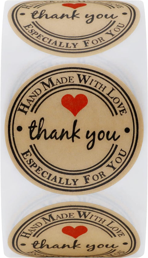 CHIMNE 1000PCS Stickers,1 Inch Packaging Hand Made with Love Small Round Thank You Red Heart Baking Stickers Label