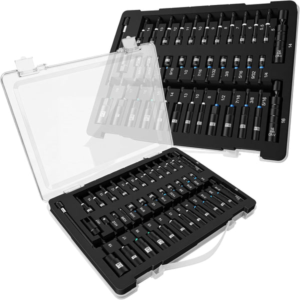 38PCS Impact Ready Magnetic Nut Driver Set,CR-V Steel SAE&Metric Nut Drivers with