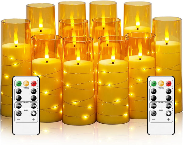 Sasigeiaa Flameless Candles with Embedded Star String - Battery Operated LED Candles,