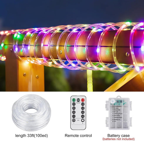 SFNDOU 1 Pack 33ft 100LED 8 Battery Powered String Lights Waterproof with Remote Timer Modes Battery Operated Outdoor