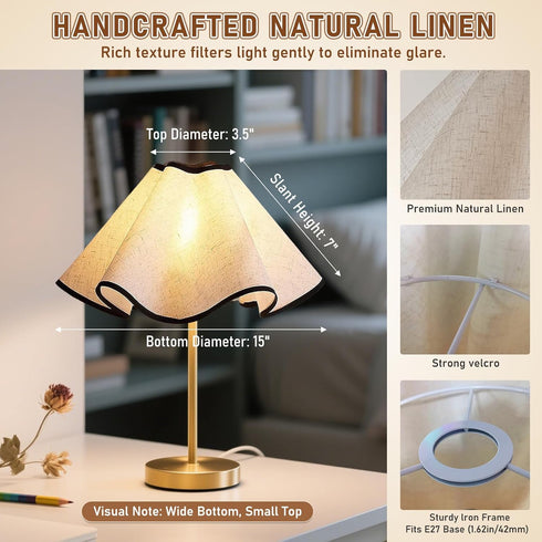 E27, E26 E14 3.5 15 7 inch 1 Pack) Small Scalloped Table Lamp Shades - Petal Lamp Shade for Table Lamps, Floor Lamps