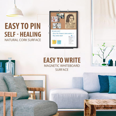maxtek Combination White Board & Bulletin Cork Board, 24 x 18 Magnetic Dry Erase Board with Black Aluminum Frame