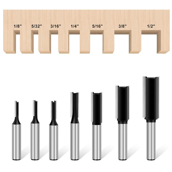7 Pcs Straight Cut Router Bit Set 1/4 Shank, Double Fluted Plunge