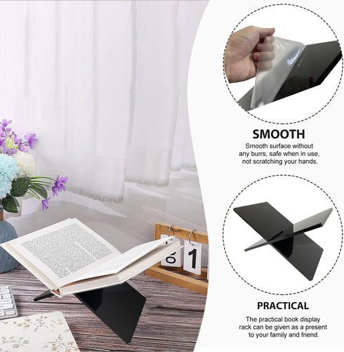 Black Acrylic Book Stand, Open Book Holder for Display and Reading, Acrylic Cookbook Stand for Coffee Table, Bible, Art