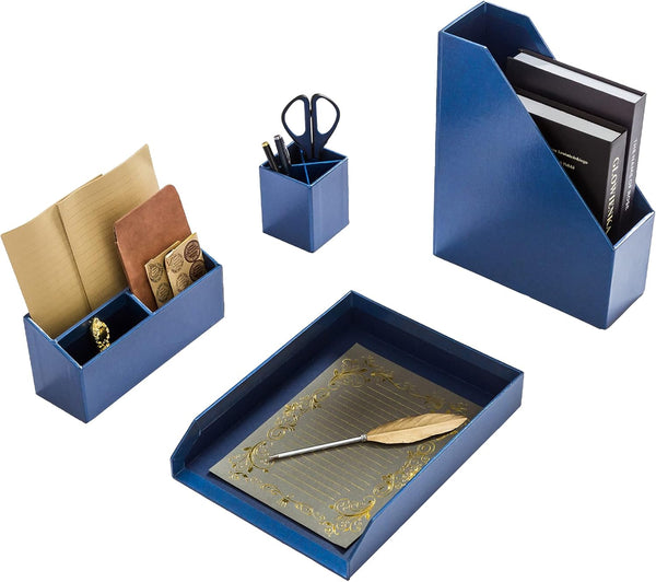Vintage Sapphire Blue 4 Piece Desk Organizers and Accessories Set for Men and Women