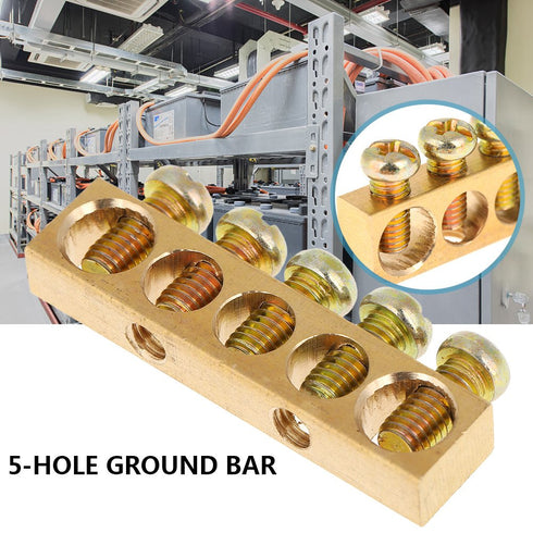 10Pcs Terminal Ground Bar, 5-Hole Electrical Distribution Cabinet Wire Screw Terminal Ground Copper Neutral Bar