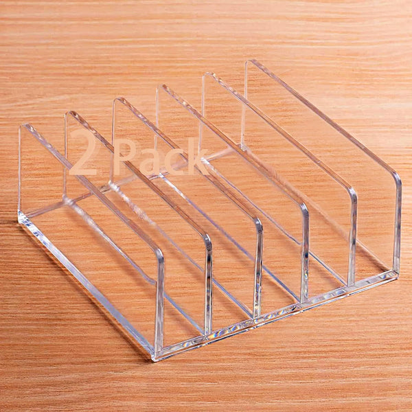 Desk Acrylic Organizer 2 Pack, 5 Compartments Mail Organizer, Clear Bill Money Holder for Charging