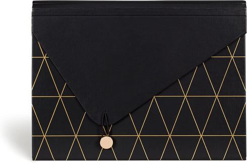 U Brands 13-Pocket Expanding File Folder, Black and Gold Geometric Office Supplies with Brass Hardware, FSC Certified