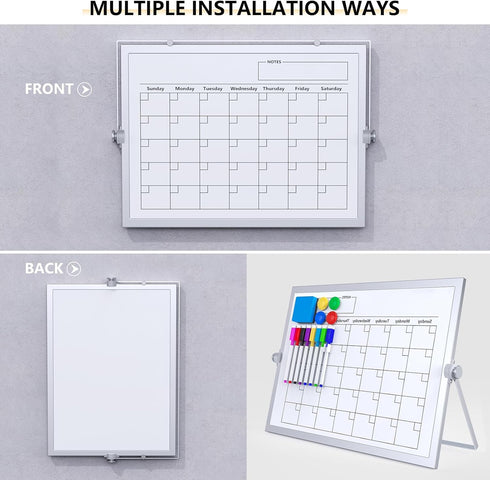 Dry Erase White Board, 16X12in Large Magnetic Desktop Whiteboard with Stand, 8 Markers & 4 Magnets