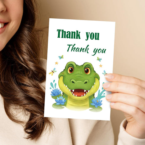 TNCDJKPA Cute Crocodile Thank You Card with Red Envelope - Watercolor Alligator Thanks Greeting Card for Kids Birthday