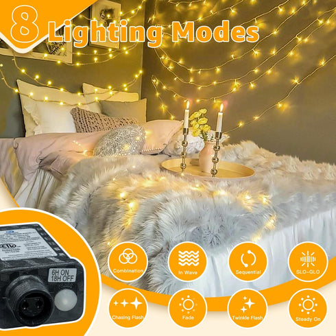 Ollny 120LED 40FT String Lights, Warm White Waterproof Fairy Lights with Timer, 8 Modes Plug in for Indoor Outdoor