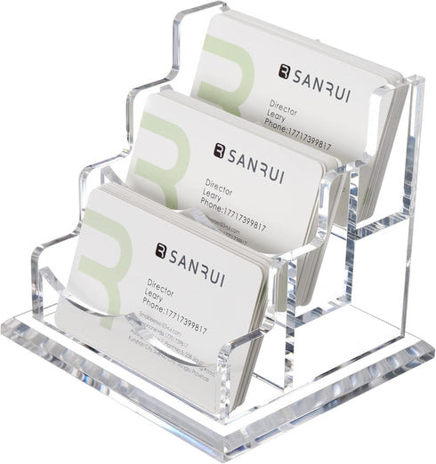 Business Card Holder Display for Desk, Clear Acrylic 3 Tier Organizer, 3 Slots for Men and Women