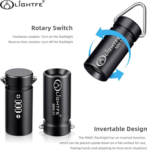 LIGHTFE MINI01 Keychain Flashlight - Mini Keychain Light, Small and Bright (Mini01 Black)