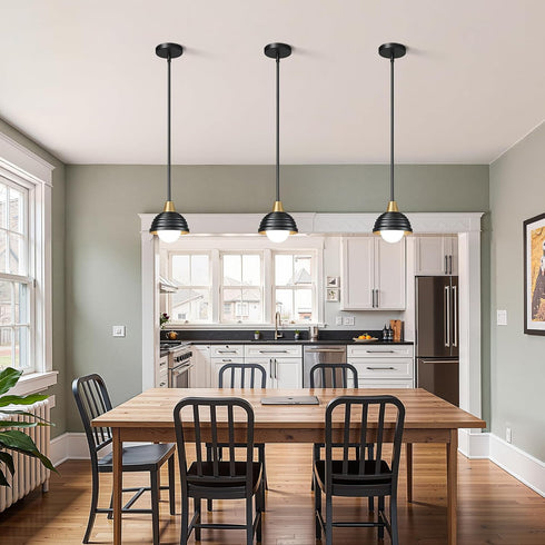 3 Pack 6 Inch Industrial Kitchen Pendant Light Fixtures: Metal Modern Chandelier - Adjustable Farmhouse Black & Gold