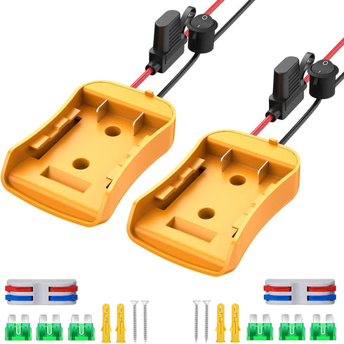 2 Packs Power Wheels Battery Converter Kit with Fuse, Switch, Wire Terminals & 12 AWG Wire for Dewalt 20V Battery DIY