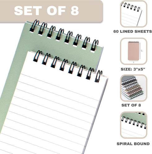 ZICOTO Aesthetic Pocket Notebooks Set Of 8 - Small 3x5 Spiral Notepads With Lined Pages - The Perfect Little Mini Note Pads to Stay Organized and Boost Productivity at Work or School by ZICOTO