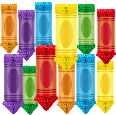 Retisee 12pcs Colorful Crayon Paper Lanterns Honeycombs Bulk Crayon Classroom Decorations Daycare