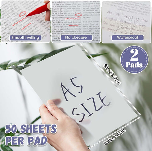 Gueevin 100 Sheets Transparent Sticky Notes / 5.5 x 8 Inch Extra Large Clear Self-Sticky Notes / Jumbo Translucent Paper
