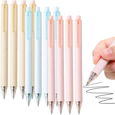 RIANCY Retractable Pink Pens, Black Ink Quick Dry Gel Ink, Smooth Writing 0.5mm, Cute Pen for Journaling