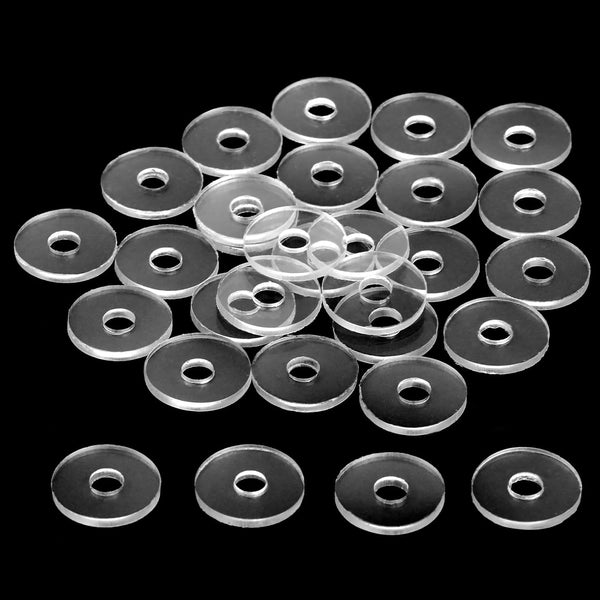 30 Pack 3/4 Inch Clear Plastic Washers, Flat Vinyl Replacement Parts for Glass Shower Door Handle and Towel Bars
