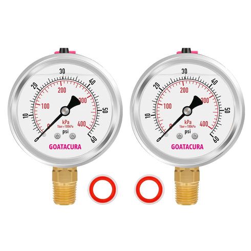 0 to 60psi Glycerin Filled Pressure Gauge, 2.5" Dial Size, Stainless Steel Case with Vent Valve for Pressure Testing