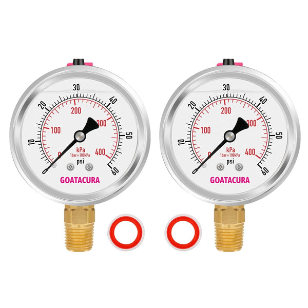 0 to 60psi Glycerin Filled Pressure Gauge, 2.5" Dial Size, Stainless Steel Case with Vent Valve for Pressure Testing