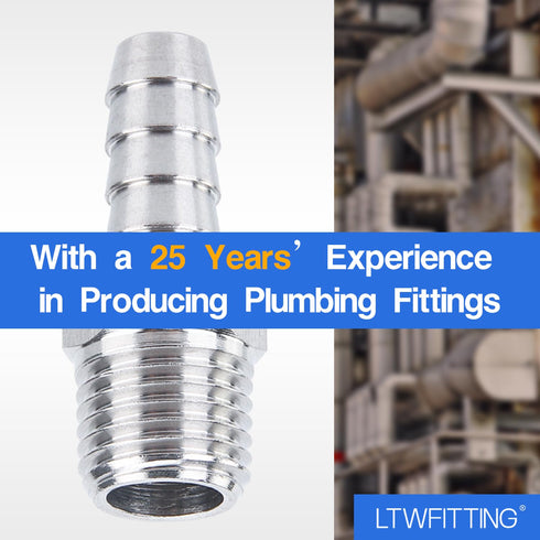 LTWFITTING Stainless Steel 316 Barb Fitting Coupler/Connector, 5/16" Hose ID x 1/4" Male NPT, Pack of 5