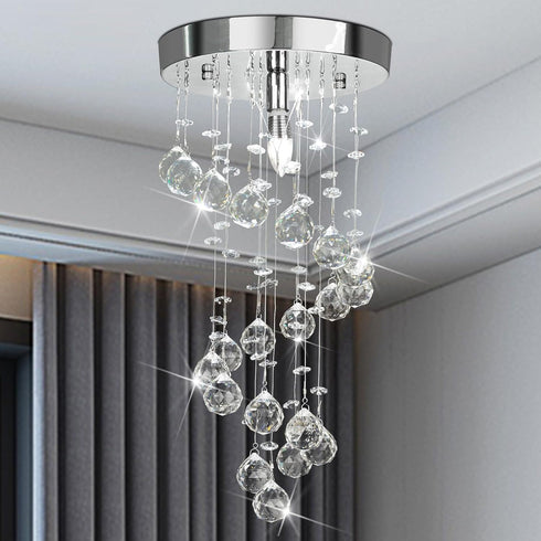 Modern Crystal Chandelier Elegant Spiral Flush Mount Chandelier Modern Raindrop Crystal Ball