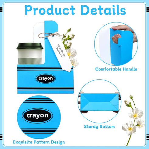 24 Set 2 Teacher Appreciation Gifts Crayon Cup Drink Carrier with Crayon Shaped Greeting Card Cardboard Kraft Cup