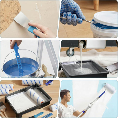 Gmiekkly 3.93Ft 30Pcs Set 9, 6 4 Paint Roller Kit with Extension Pole for Walls and Ceilings, House Painting Supplies