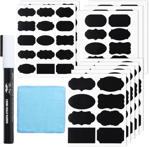 Mr. Pen Chalkboard Labels - 100pc Assorted Shapes with 1 White Chalk Marker and Small Towel for Storage Bins