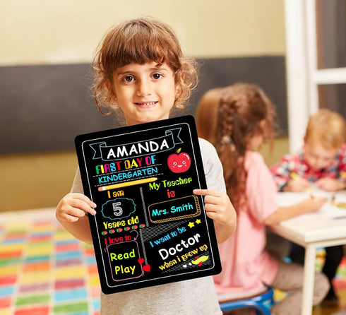 WaaHome First Day of School Chalkboard Sign - 9''X12'' First and Last Day of Kindergarten Photo Prop